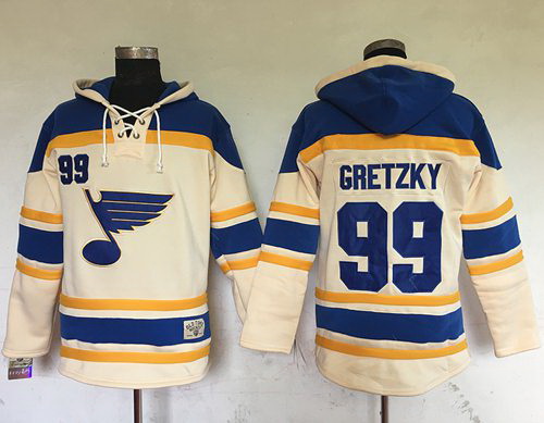 Men St.Louis Blues 99 Wayne Gretzky Cream Sawyer Hooded Sweatshirt Stitched NHL Jersey