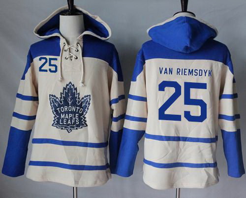 Men Toronto Maple Leafs 25 James Van Riemsdyk Cream Sawyer Hooded Sweatshirt Stitched NHL Jersey