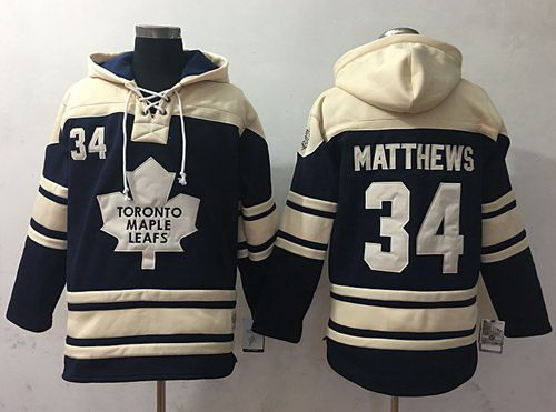 Men Toronto Maple Leafs 34 Auston Matthews Blue Sawyer Hooded Sweatshirt Stitched NHL Jersey