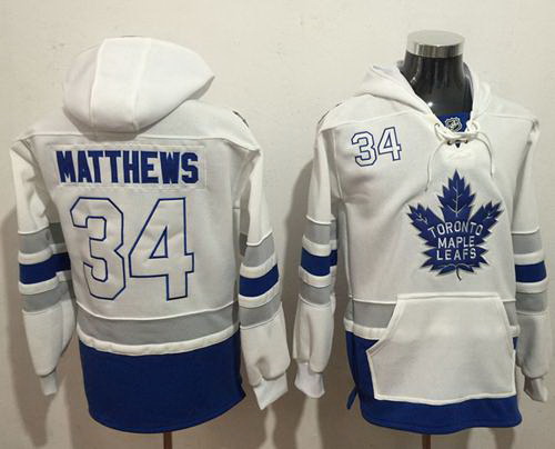 Men Toronto Maple Leafs 34 Auston Matthews White Name  26 Number Pullover NHL Hoodie