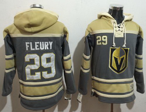 Men Vegas Golden Knights 29 Marc Andre Fleury Grey Gold Name  26 Number Pullover NHL Hoodie