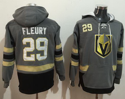 Men Vegas Golden Knights 29 Marc Andre Fleury Grey Name  26 Number Pullover NHL Hoodie