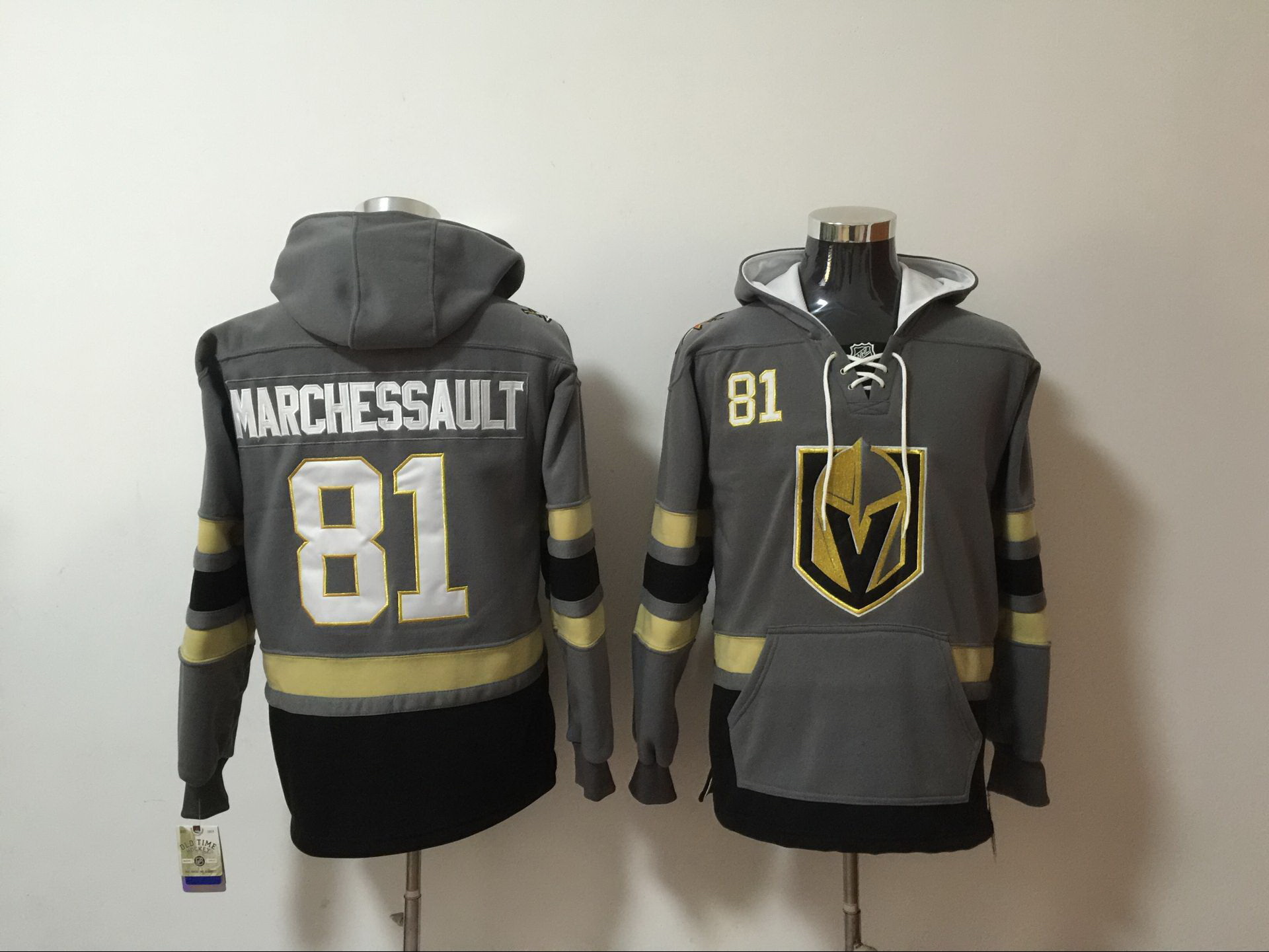 Men Vegas Golden Knights 81 Jonathan Marchessault Gray All Stitched Hooded Sweatshirt