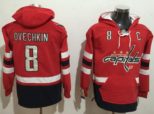 Men Washington Capitals 8 Alex Ovechkin Red Name  26 Number Pullover NHL Hoodie