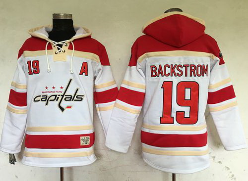 Men Washington Capitals 19 Nicklas Backstrom White Sawyer Hooded Sweatshirt Stitched NHL Jersey