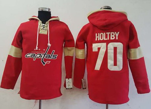 Men Washington Capitals 70 Braden Holtby Red Pullover Hoodie Stitched NHL Jersey