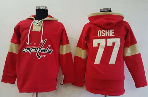 Men Washington Capitals 77 T J Oshie Red Pullover Hoodie Stitched NHL Jersey