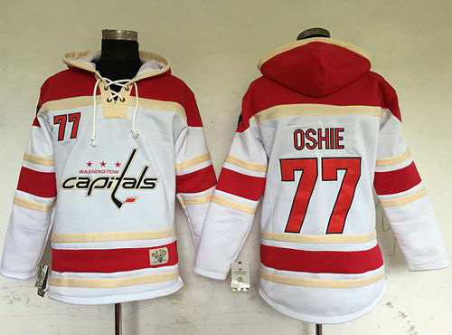 Men Washington Capitals 77 T J Oshie White Sawyer Hooded Sweatshirt Stitched NHL Jersey