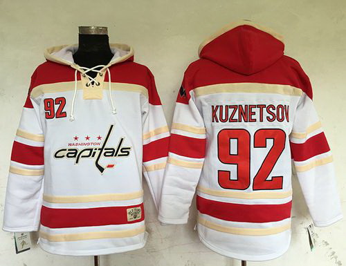 Men Washington Capitals 92 Evgeny Kuznetsov White Sawyer Hooded Sweatshirt Stitched NHL Jersey