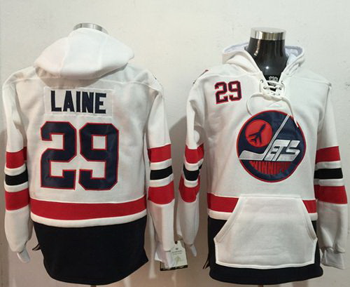 Men Winnipeg Jets 29 Patrik Laine White Name  26 Number Pullover NHL Hoodie