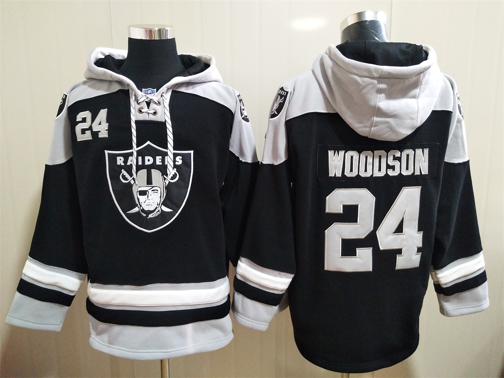 Men Los Angeles Raiders Charles Woodson 24 Black Stitched NFL Hoodie