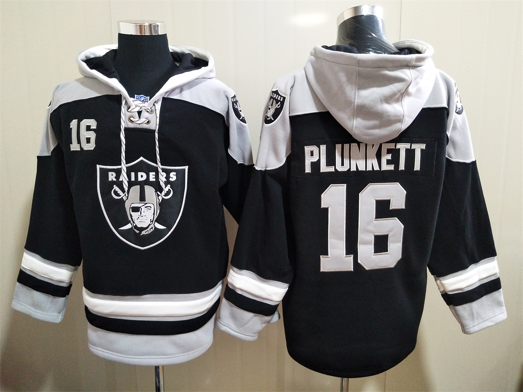 Men Los Angeles Raiders Jim Plunkett 16 Black Stitched NFL Hoodie