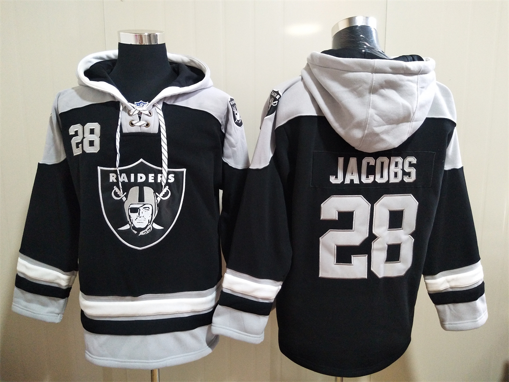 Men Los Angeles Raiders Josh Jacobs 28 Black Stitched NFL Hoodie