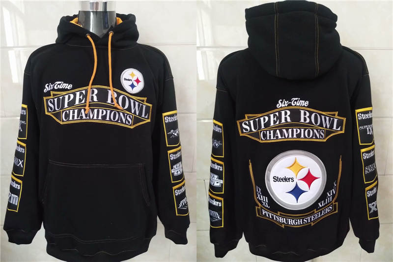 Men Pittsburgh Steelers Six Times Super Bowl Champion Black Stitched Hoodie