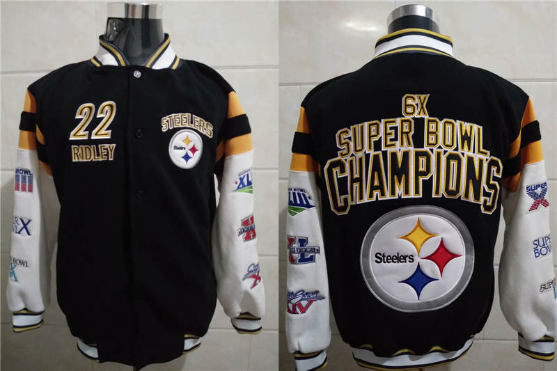 Men Pittsburgh Steelers Stevan Ridley 22 Six Times Super Bowl Champion Black Stitched Hoodie