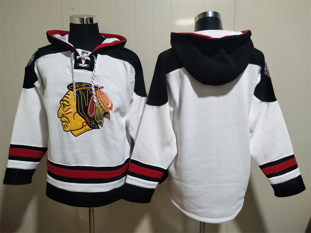 Men Chicago Blackhawks Blank White Stitched NHL Hoodie