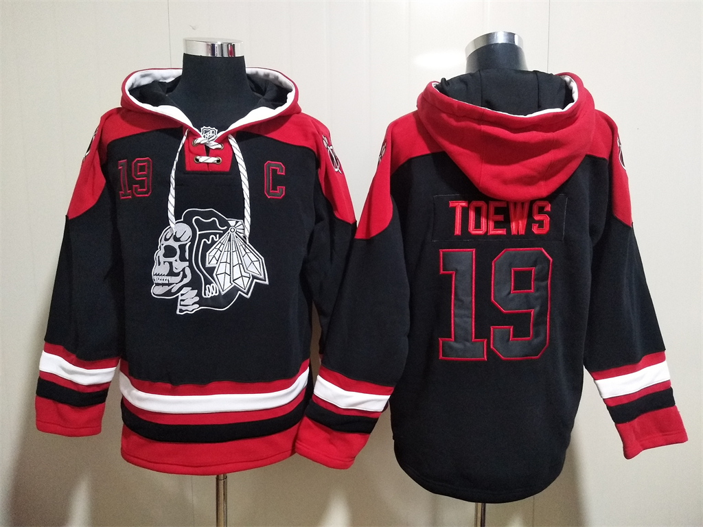 Men Chicago Blackhawks Jonathan Toews 19 Black Stitched NHL Hoodie