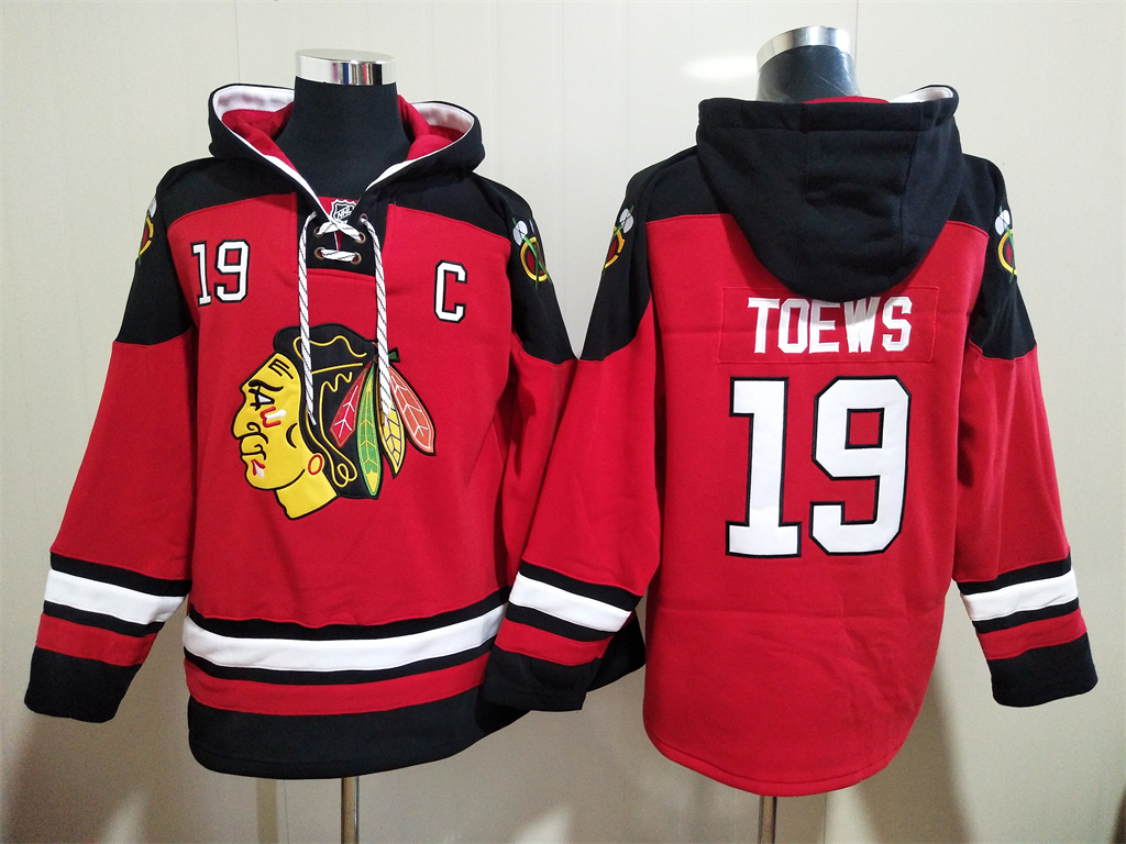 Men Chicago Blackhawks Jonathan Toews 19 Red Stitched NHL Hoodie