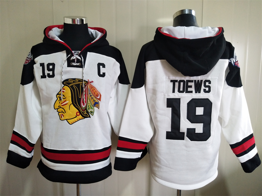 Men Chicago Blackhawks Jonathan Toews 19 White Stitched NHL Hoodie