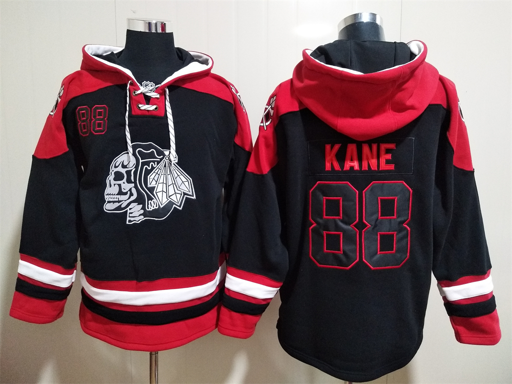 Men Chicago Blackhawks Patrick Kane 88 Black Stitched NHL Hoodie