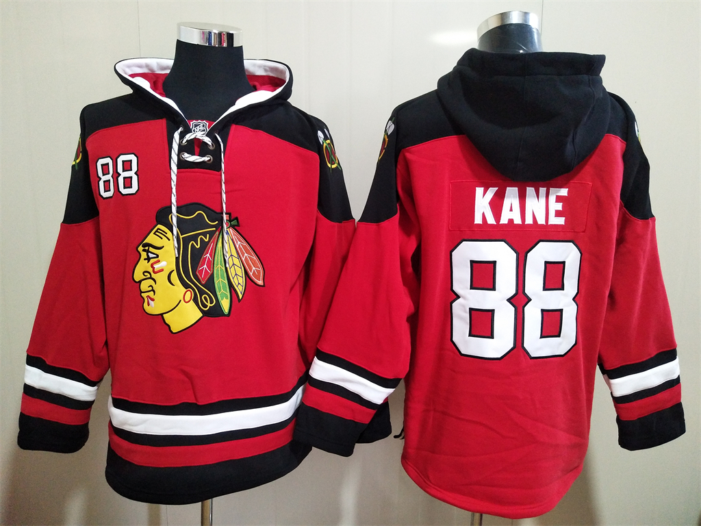 Men Chicago Blackhawks Patrick Kane 88 Red Stitched NHL Hoodie