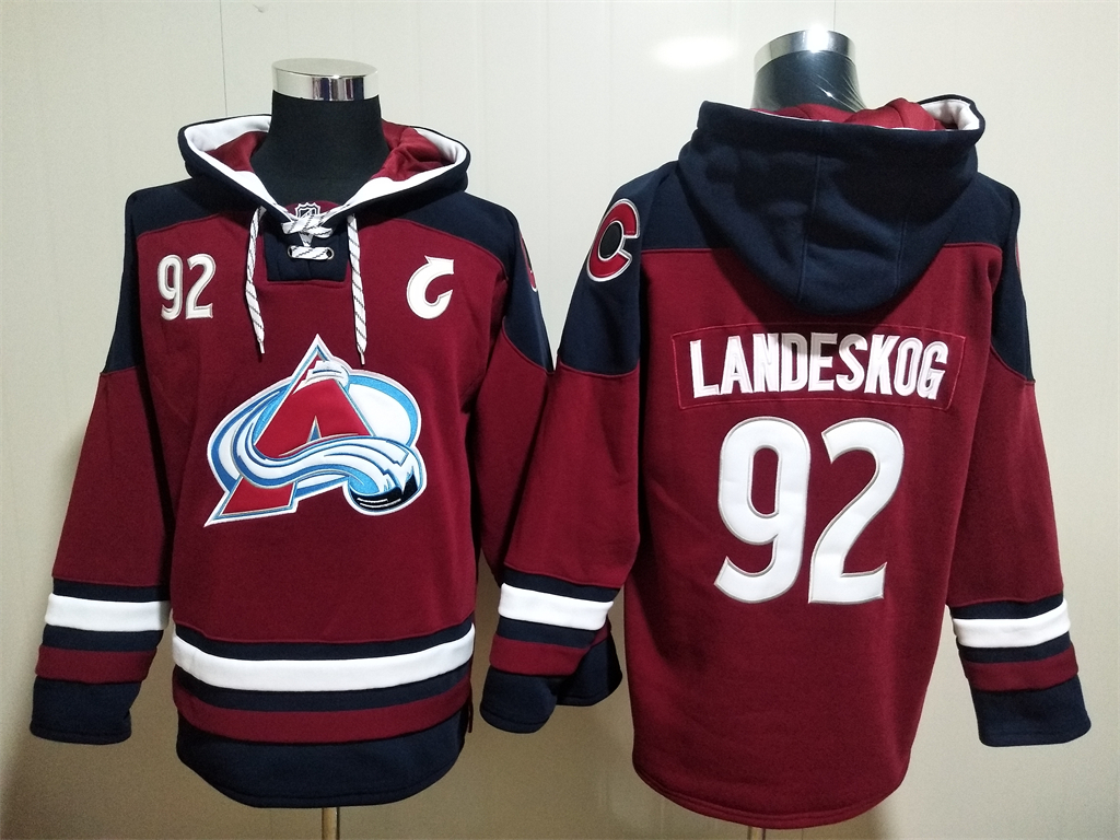 Men Colorado Avalanche Gabriel Landeskog 92 Red Stitched NHL Hoodie