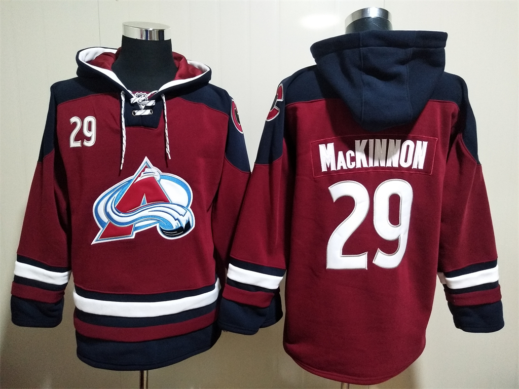 Men Colorado Avalanche Nathan MacKinnon 29 Red Stitched NHL Hoodie