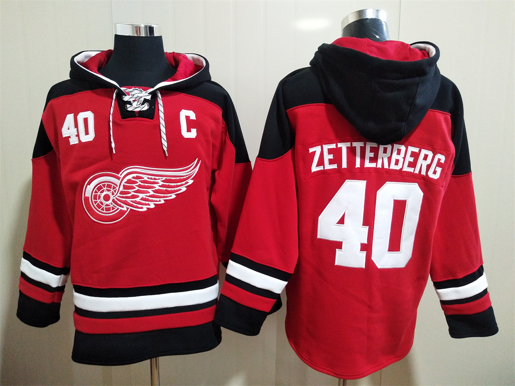 Men Detroit Red Wings Henrik Zetterberg 40 Red Stitched NHL Hoodie