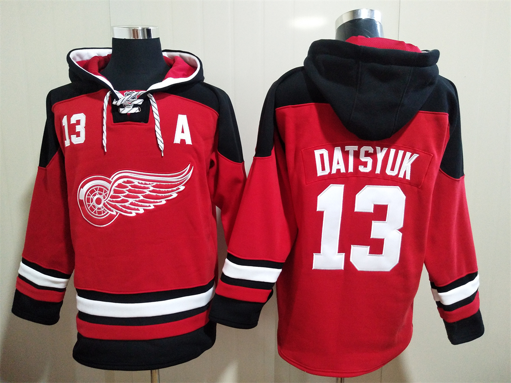 Men Detroit Red Wings Pavel Datsyuk 13 Red Stitched NHL Hoodie