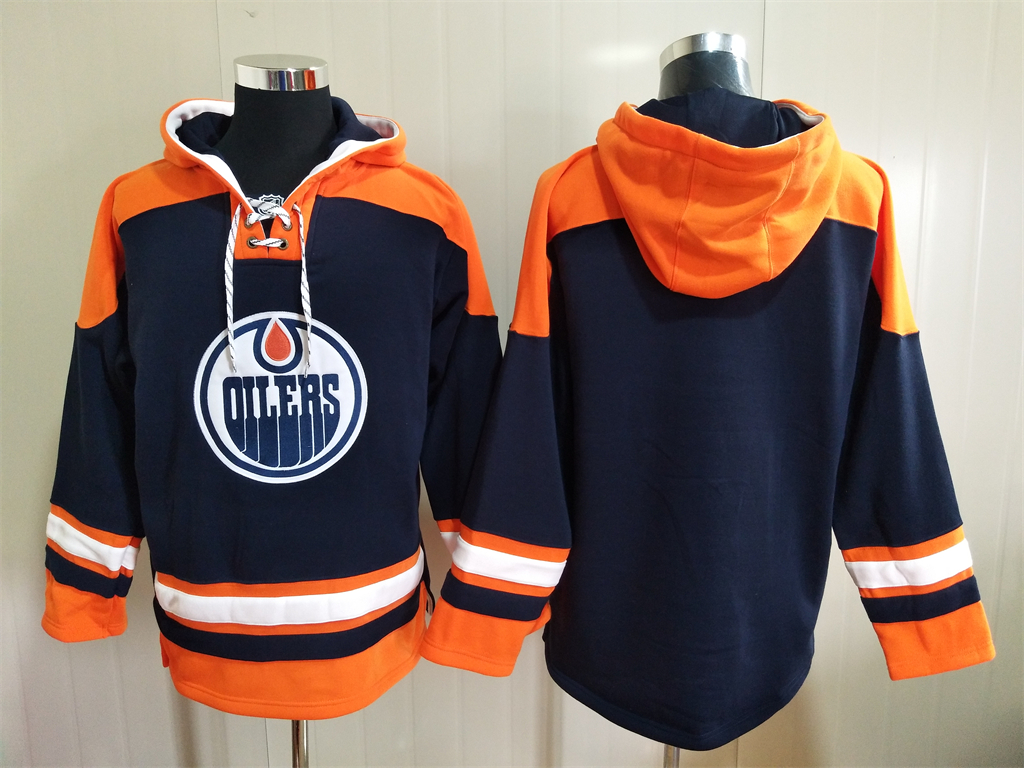 Men Edmonton Oilers Blank Blue Stitched NHL Hoodie