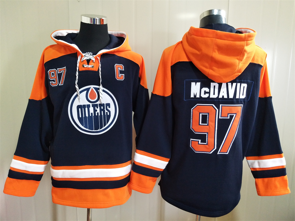 Men Edmonton Oilers Connor McDavid 97 Blue Stitched NHL Hoodie