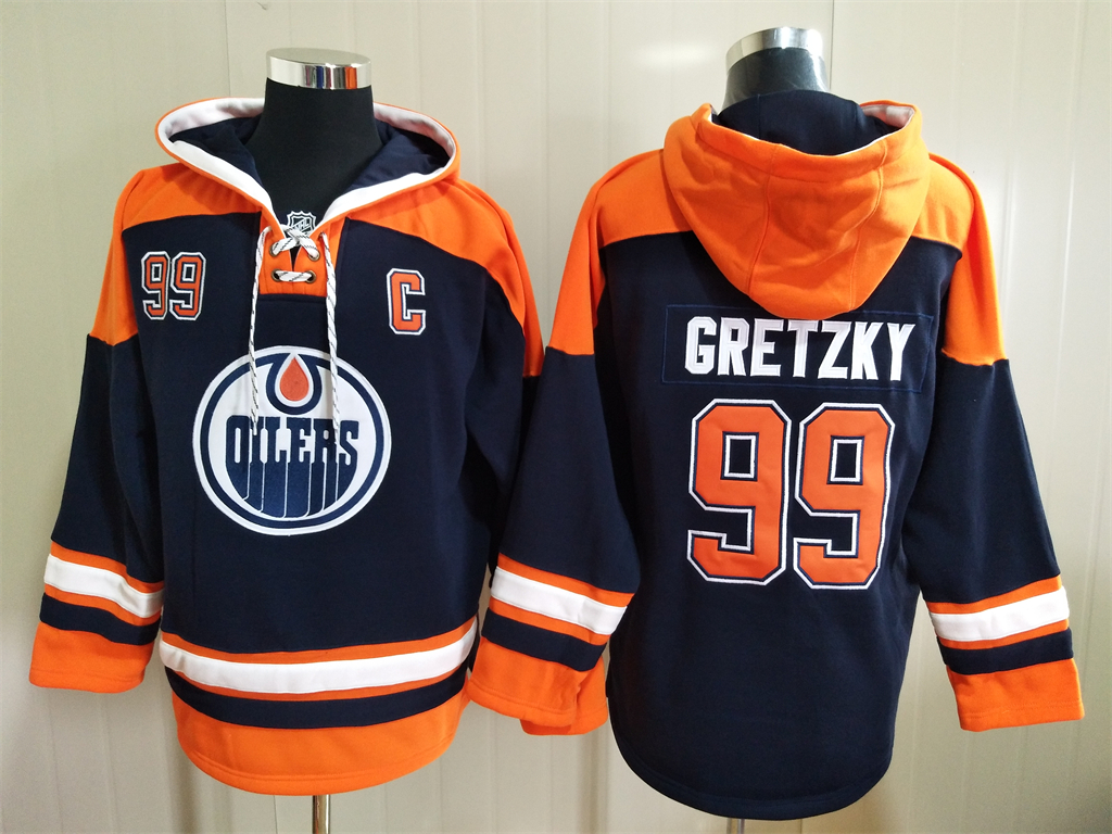 Men Edmonton Oilers Wayne Gretzky 99 Blue Stitched NHL Hoodie