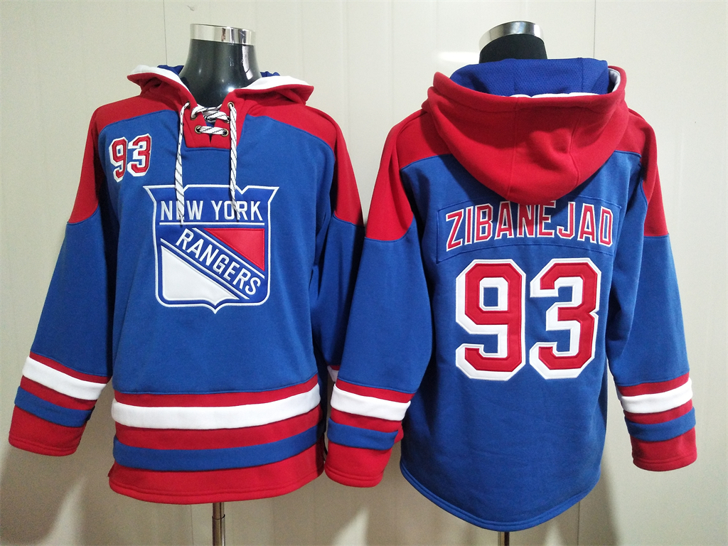 Men New York Rangers Mike Zibanejad 93 Blue Stitched NHL Hoodie