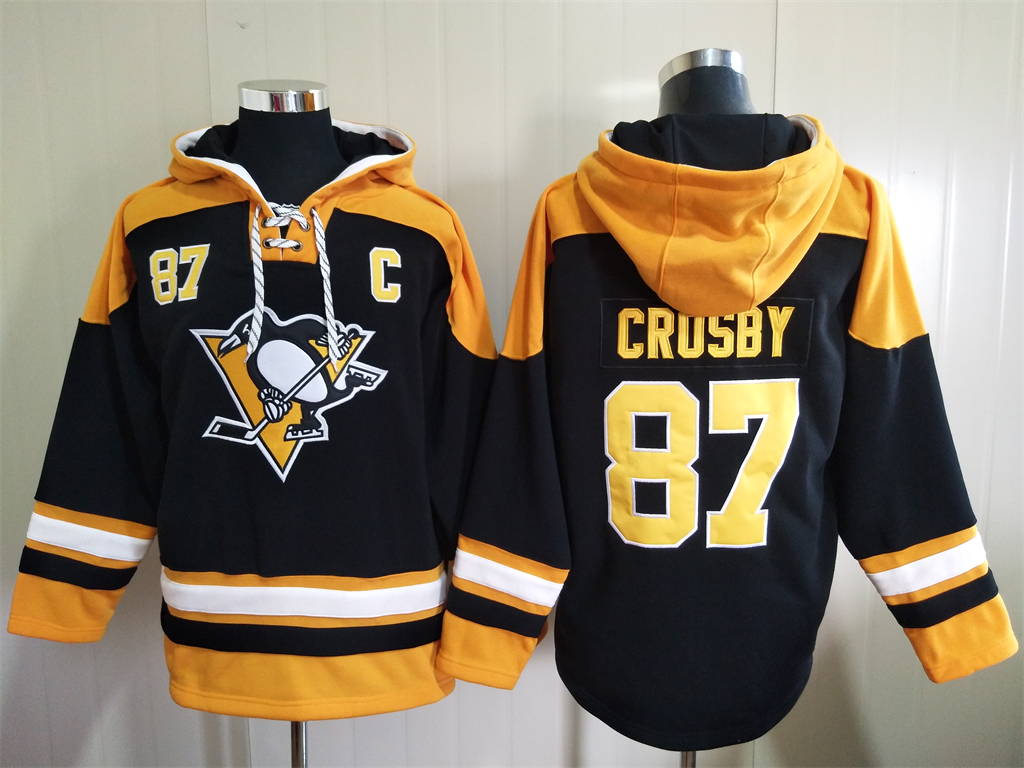 Men Pittsburgh Penguins Sidney Crosby 87 Black Stitched NHL Hoodie