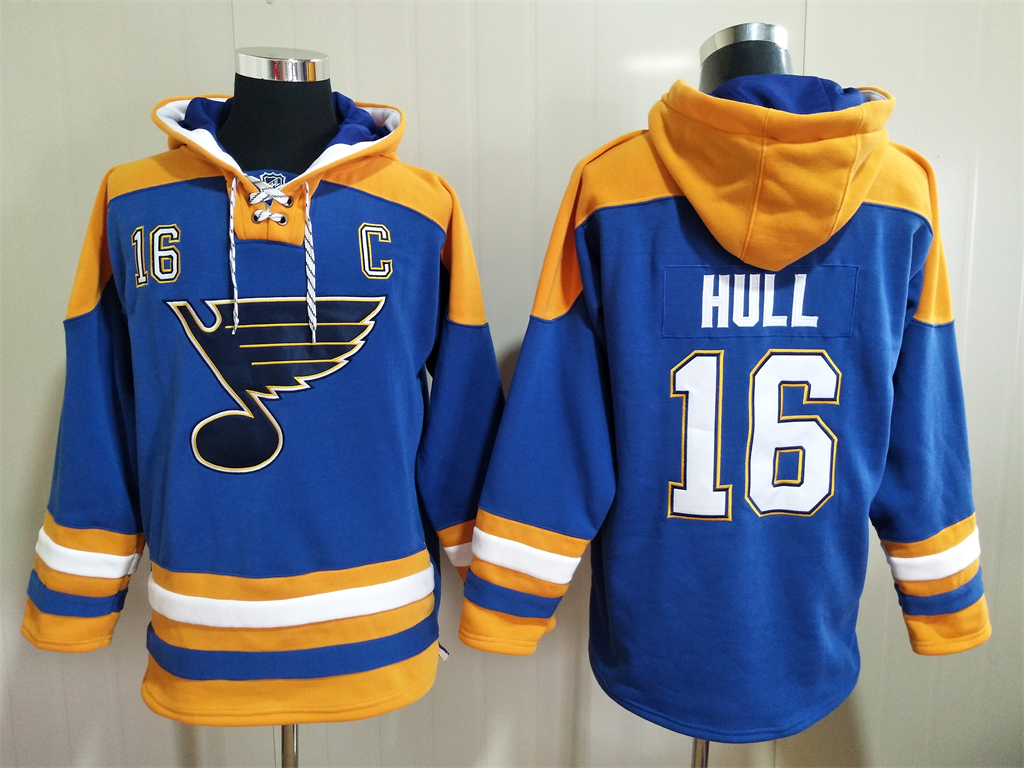 Men St. Louis Blues Brett Hull 16 Blue Stitched NHL Hoodie