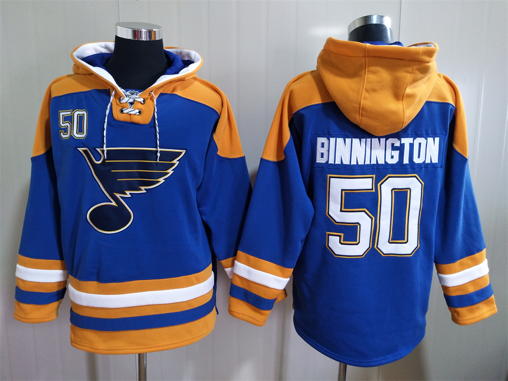 Men St. Louis Blues Jordan Binnington 50 Blue Stitched NHL Hoodie