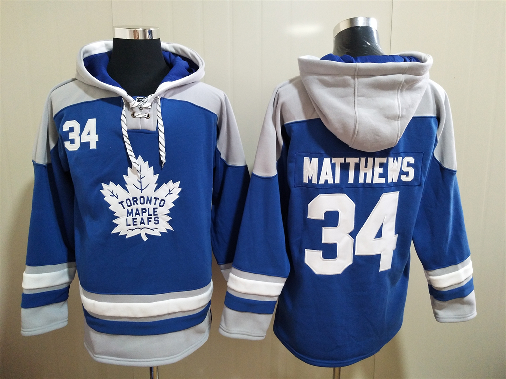 Men Toronto Maple Leafs Auston Matthews 34 Blue Stitched NHL Hoodie