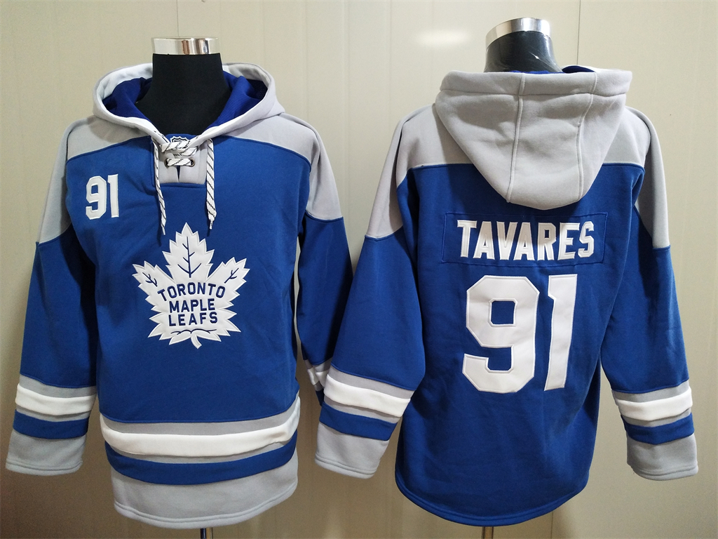 Men Toronto Maple Leafs John Tavares 91 Blue Stitched NHL Hoodie