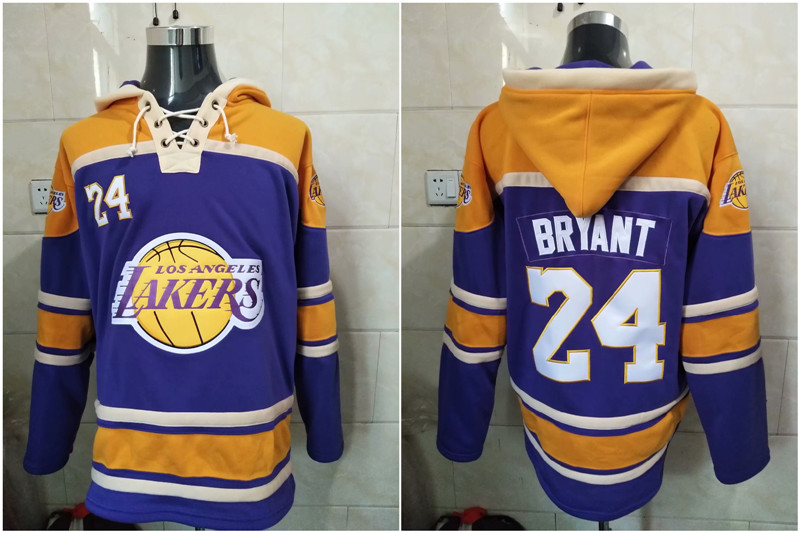 Men Los Angeles Lakers Kobe Bryant 24 Purple Yellow Stitched NBA Hoodie