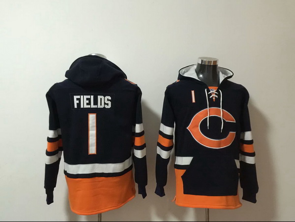 Men Nike Chicago Bears Justin Fields 1 NFL Winter Thick Hoodie