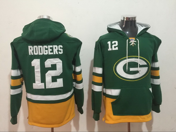 Men Nike Green Bay Packers Aaron Rodgers 12 NFL Winter Thick Hoodie