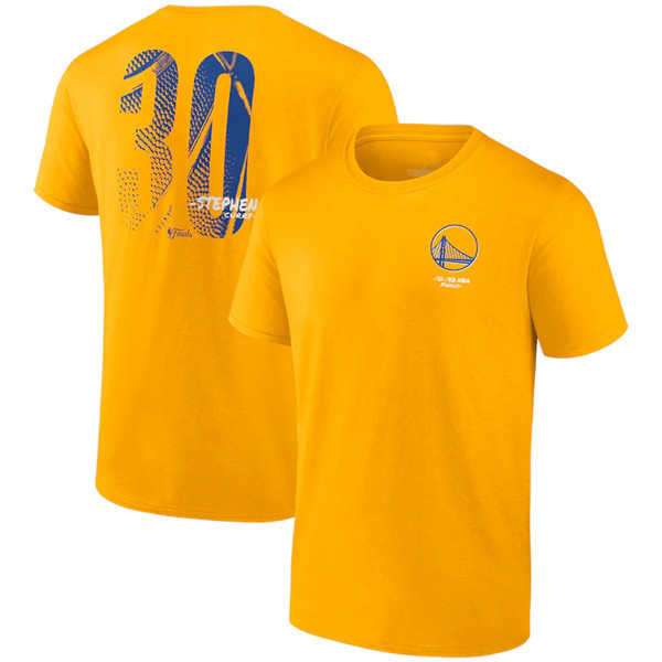 Men's Golden State Warriors #30 Stephen Curry 2021-2022 Gold NBA Finals Champions Name & Number T-Sh