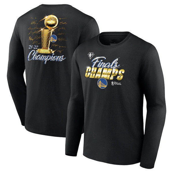 Men's Golden State Warriors 2022 Black NBA Finals Champions Forward Roster Signature Long Sleeve T-S