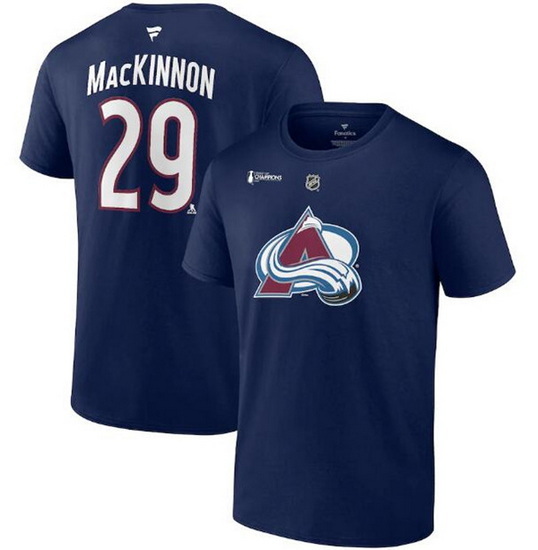 Men Colorado Avalanche 29 Nathan MacKinnon Navy 2022 Stanley Cup Champions Authentic Stack Name  26 