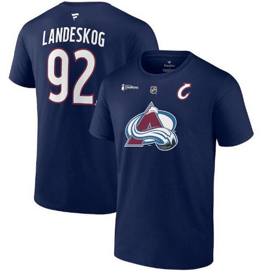 Men Colorado Avalanche 92 Gabriel Landeskog Navy 2022 Stanley Cup Champions Authentic Stack Name  26