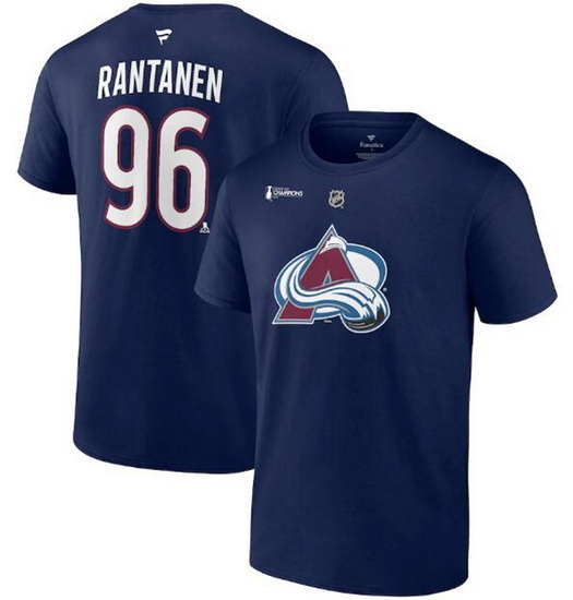 Men Colorado Avalanche 96 Mikko Rantanen Navy 2022 Stanley Cup Champions Authentic Stack Name  26 Nu