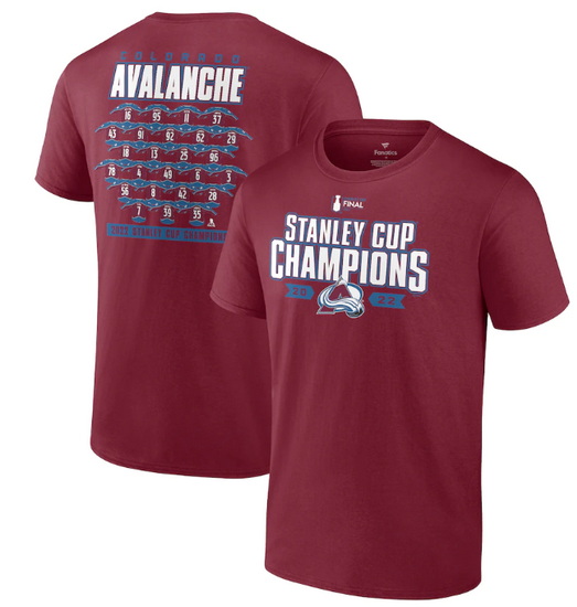 Men Colorado Avalanche Burgundy 2022 Stanley Cup Champions Jersey Roster T Shirt