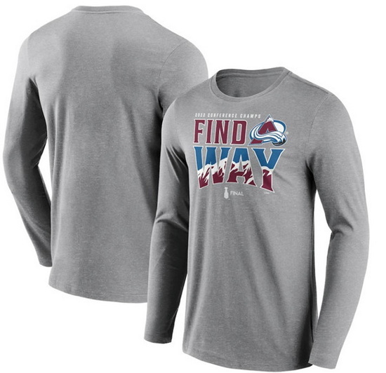 Men Colorado Avalanche Grey 2022 Stanley Cup Champions Back Check Multi Hit Long Sleeve T Shirts