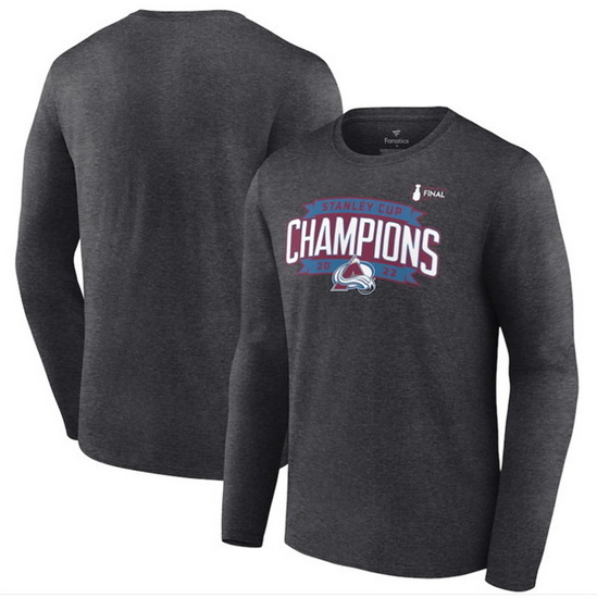 Men Colorado Avalanche Heathered Charcoal 2022 Stanley Cup Champions Long Sleeve T Shirt