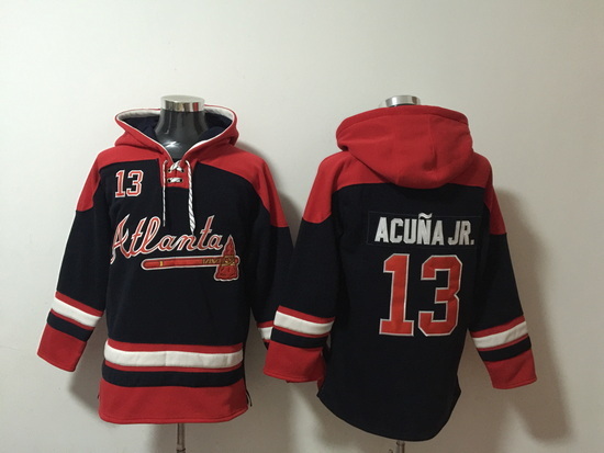 Men Atlanta Braves 13 Ronald Acuna Jr Stitched Hoodie